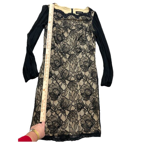 Tadashi Shoji Dress Size 12 Black Lacy Sheer Balloon Sleeve - Read Description - Picture 2 of 9